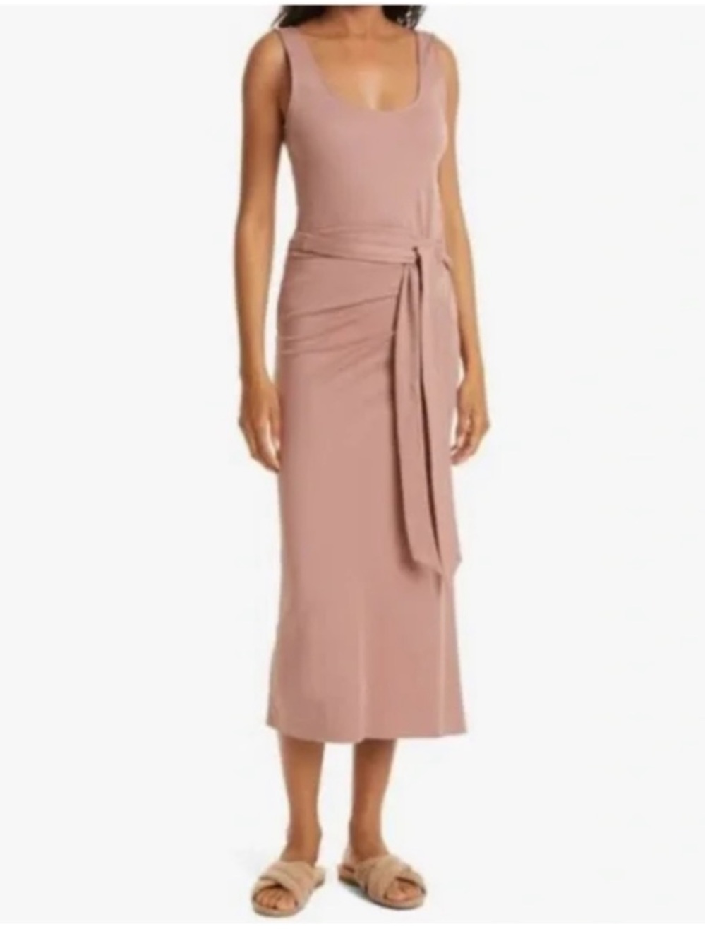 Vince Sleeveless Pima Cotton Belted Midi Tank Dress